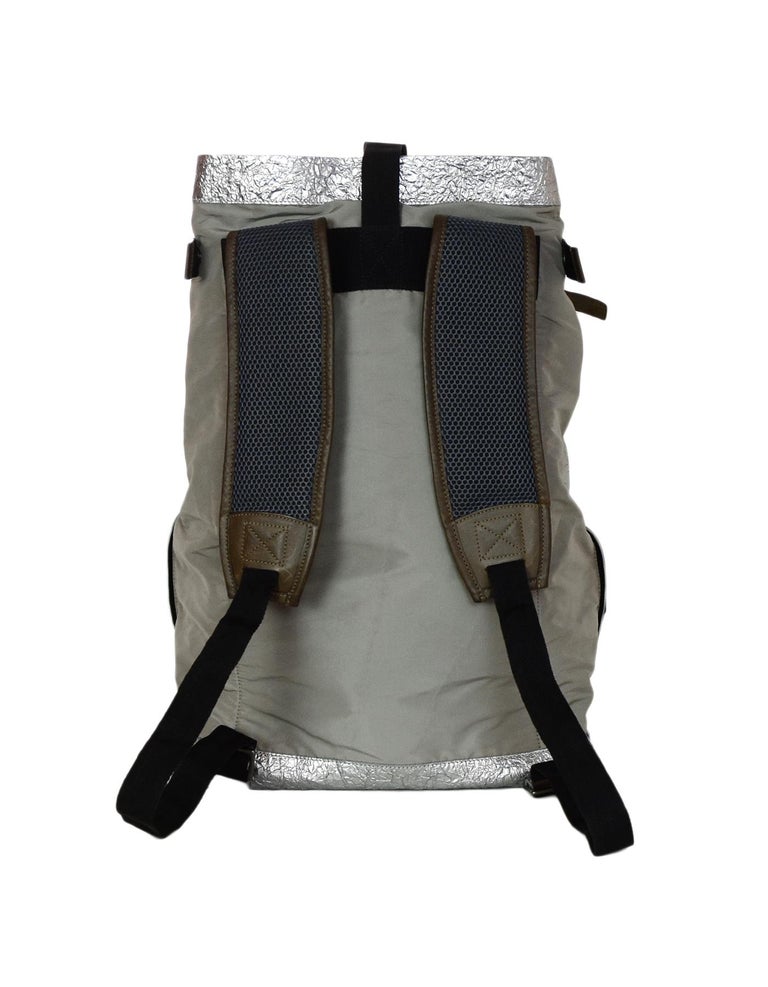 Lanvin Silver Metallic/Grey Crinkle Leather Large Backpack For Sale at ...