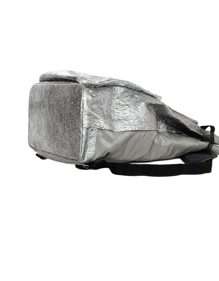 Lanvin Silver Metallic/Grey Crinkle Leather Large Backpack For Sale at ...