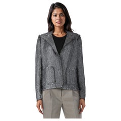 Lanvin Silver Metallic Tweed Fitted Jacket Size XL