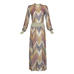 Lanvin Silver Print Maxi Dress Knit Details, 1970s