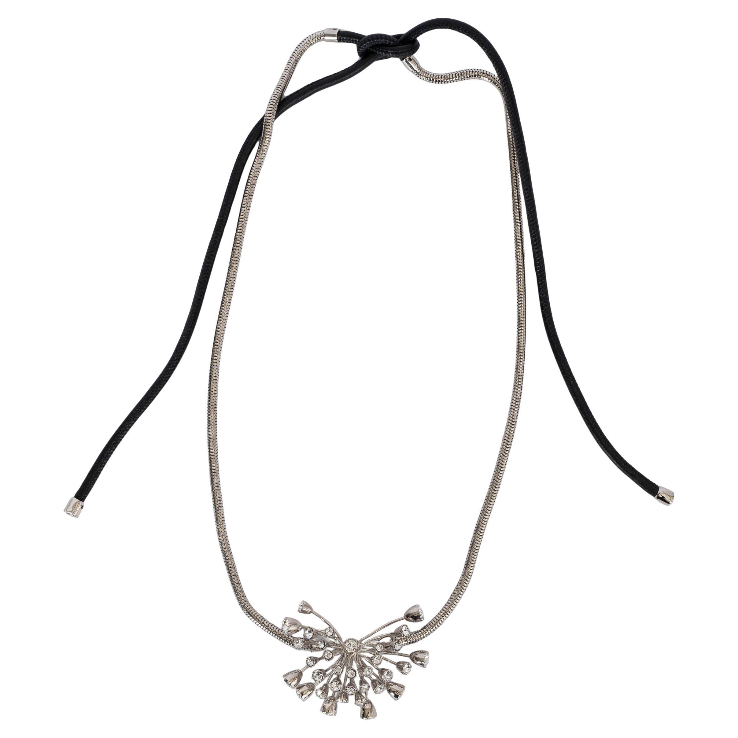 LANVIN silver-tone brass & glass TRAVIATA FLORAL Necklace For Sale