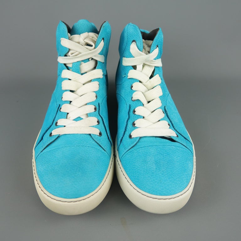 LANVIN Size 10 Aqua Blue Suede High Top Sneakers at 1stDibs