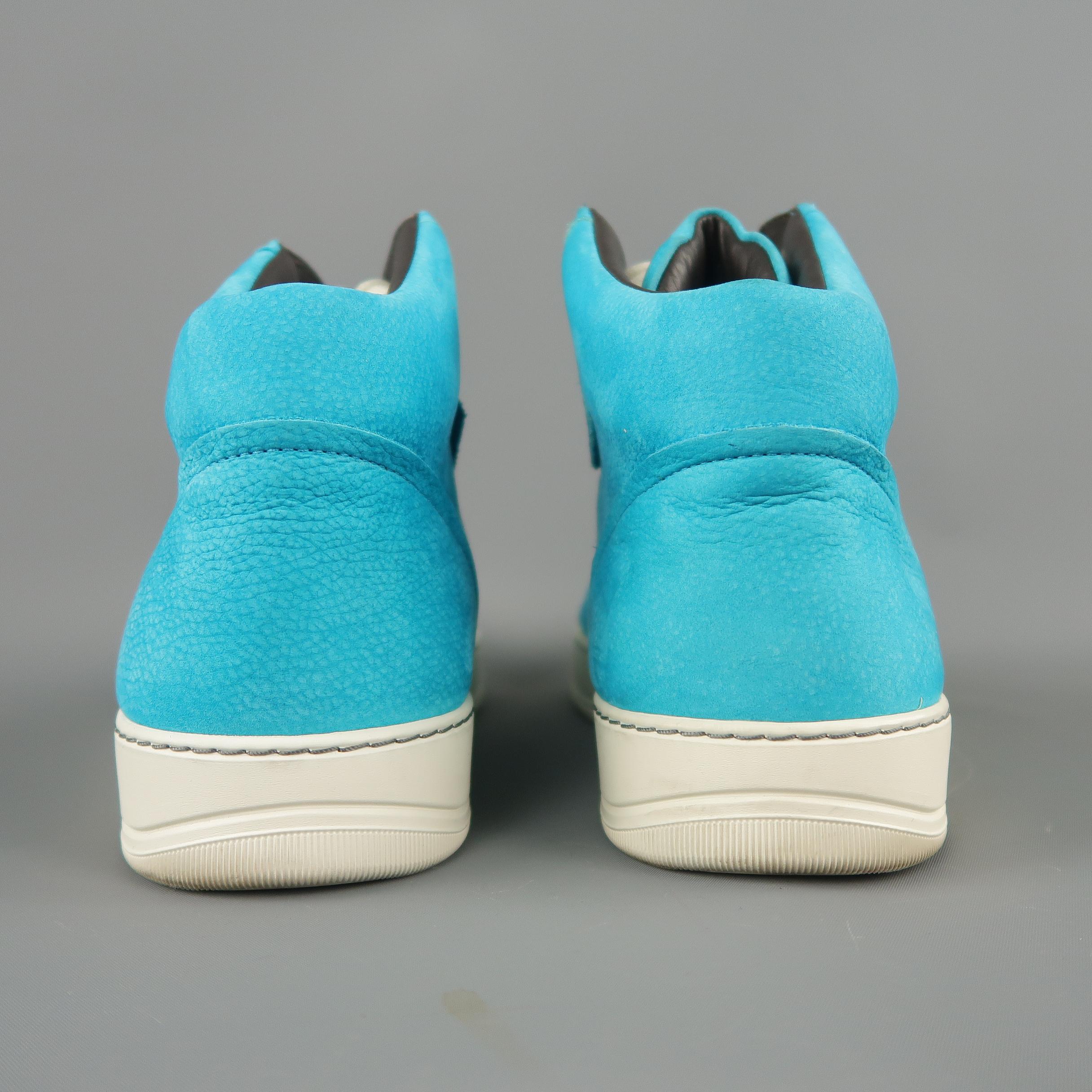 LANVIN Size 10 Aqua Blue Suede High Top Sneakers 1