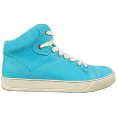 LANVIN Size 10 Aqua Blue Suede High Top Sneakers