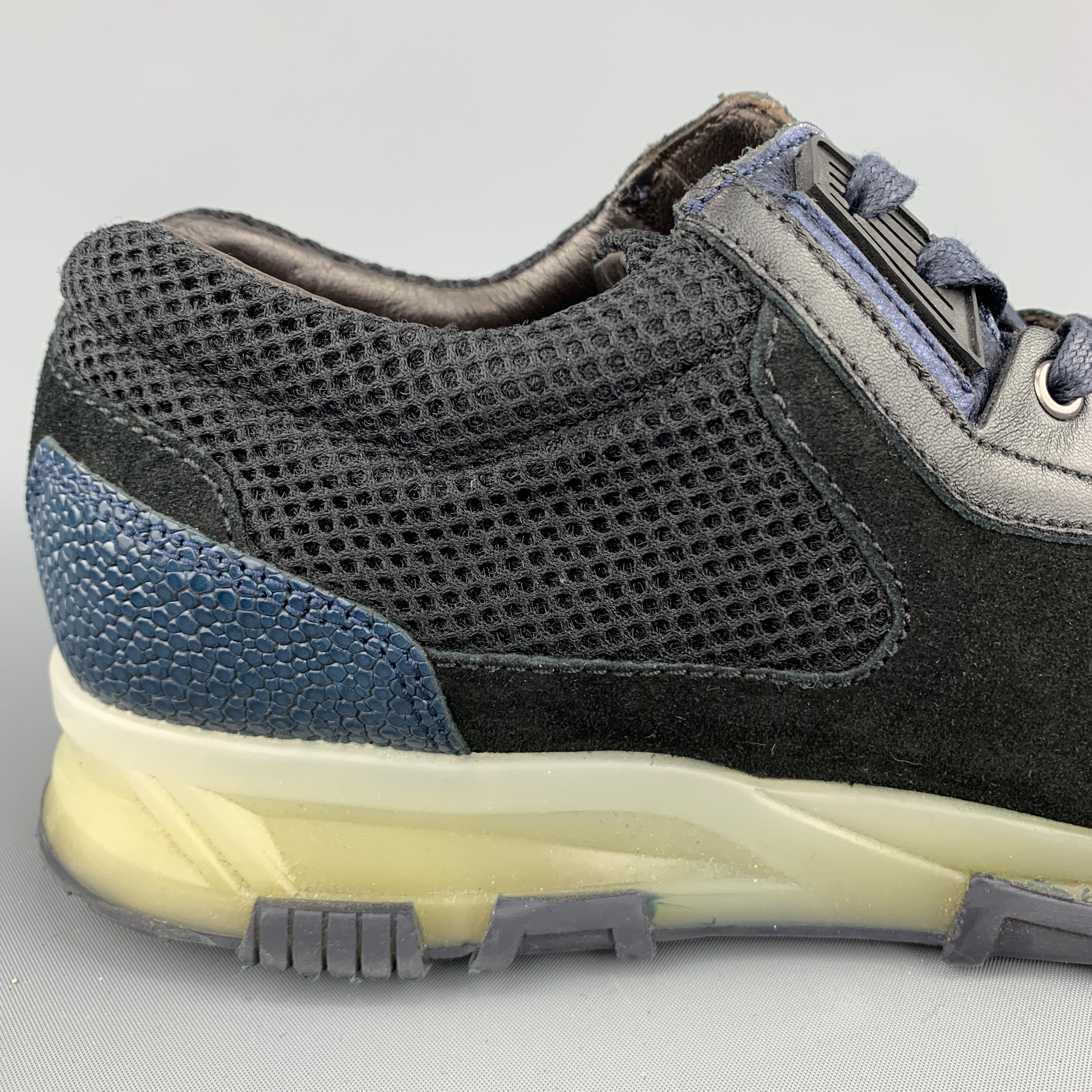 LANVIN Size 10 Black & Blue Color Block Refective Lace Up Sneakers 2