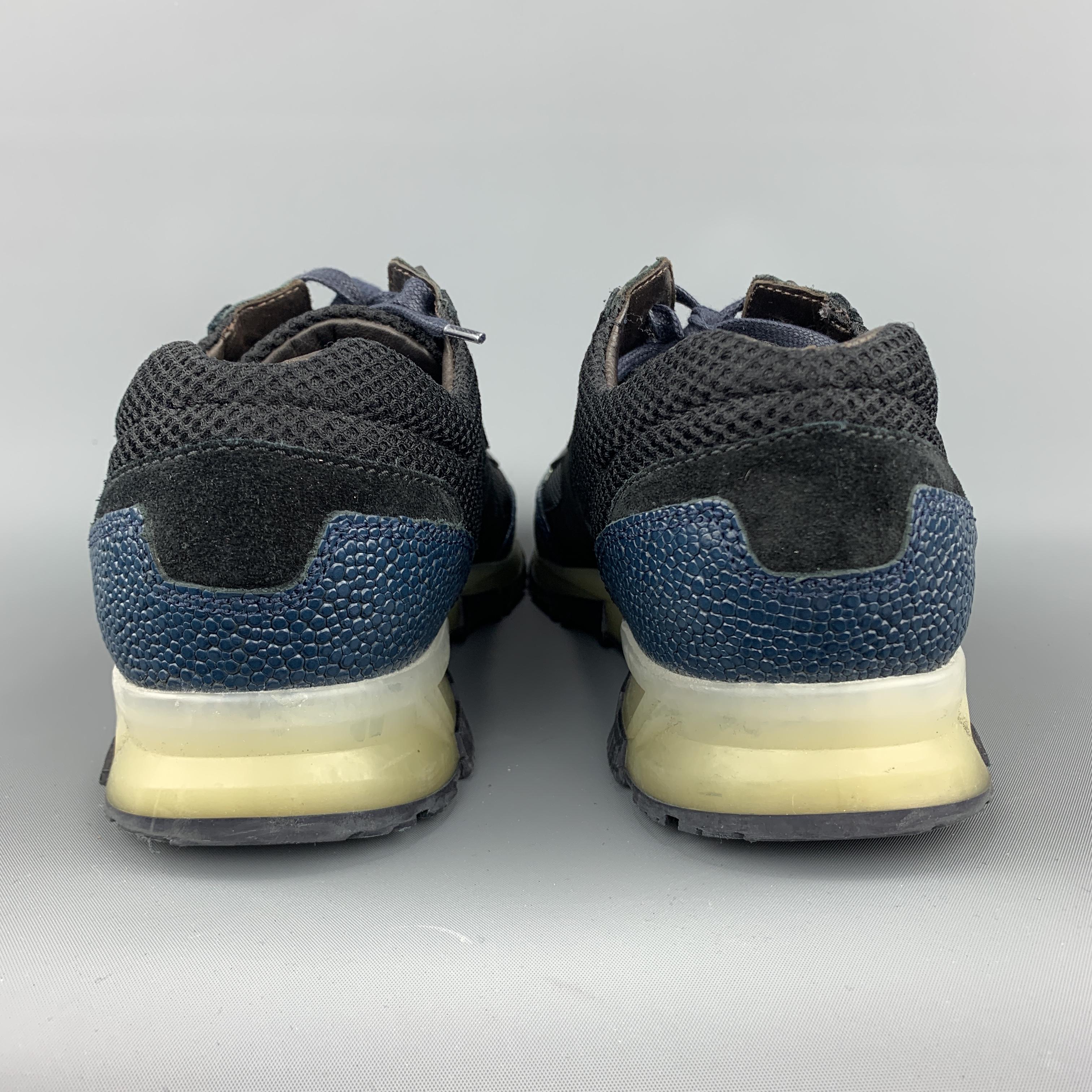 LANVIN Size 10 Black & Blue Color Block Refective Lace Up Sneakers 4