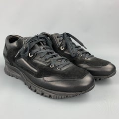 LANVIN Size 10 Black Mixed Materials Nylon Lace Up Sneakers