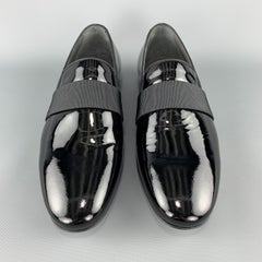 LANVIN Size 10 Black Patent Leather Tuxedo Slipper Loafers