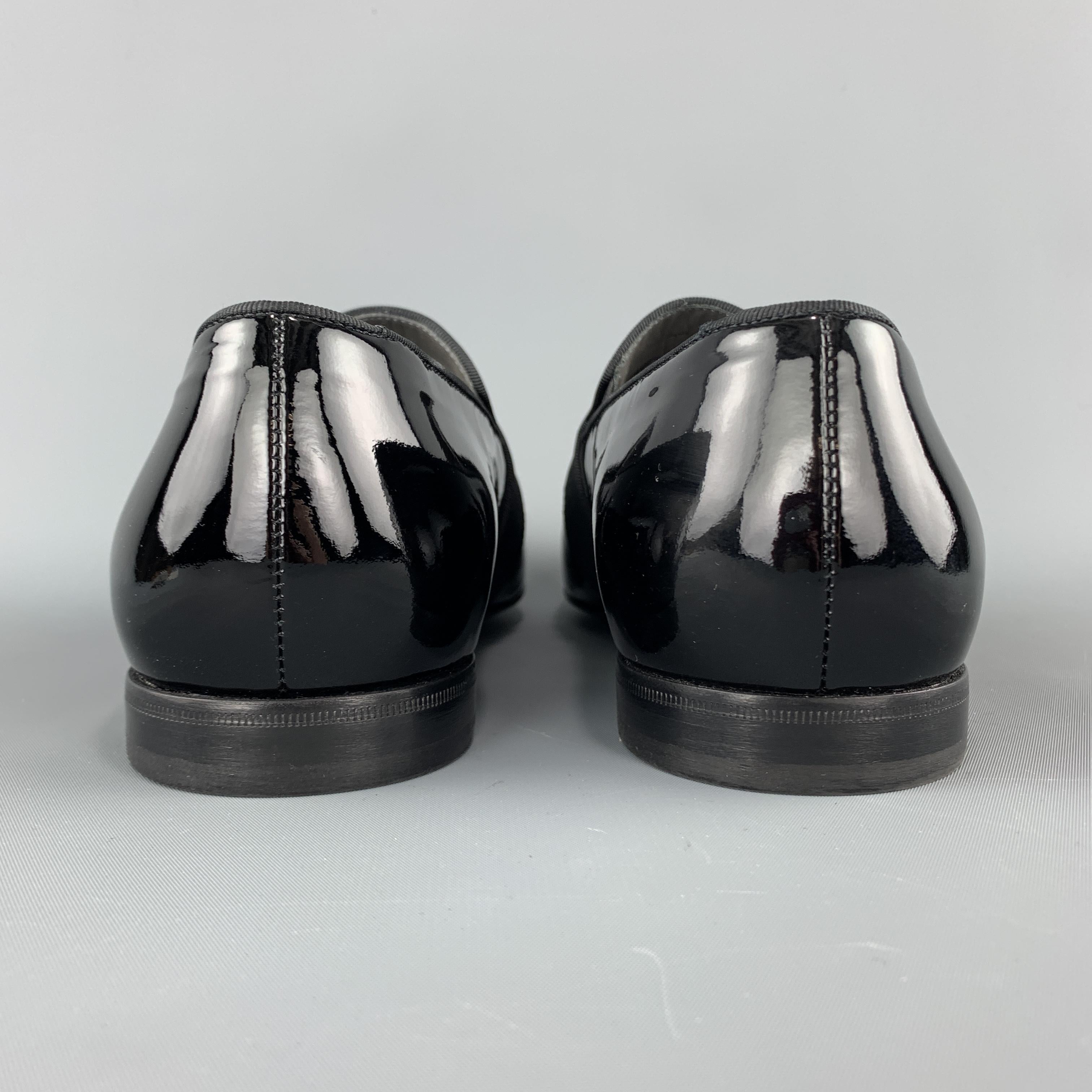 LANVIN Size 10 Black Patent Leather Tuxedo Slipper Loafers In New Condition In San Francisco, CA