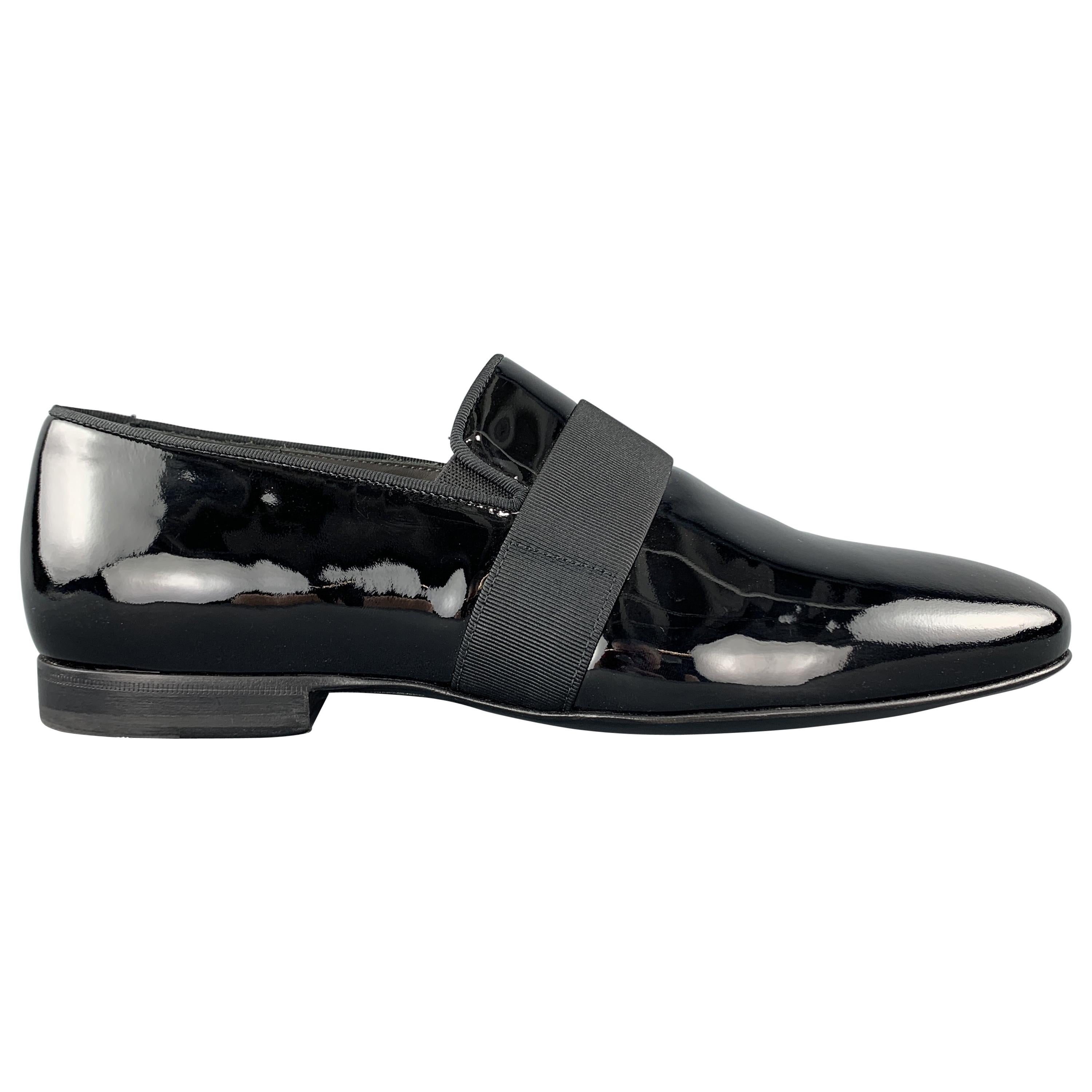 LANVIN Size 10 Black Patent Leather Tuxedo Slipper Loafers