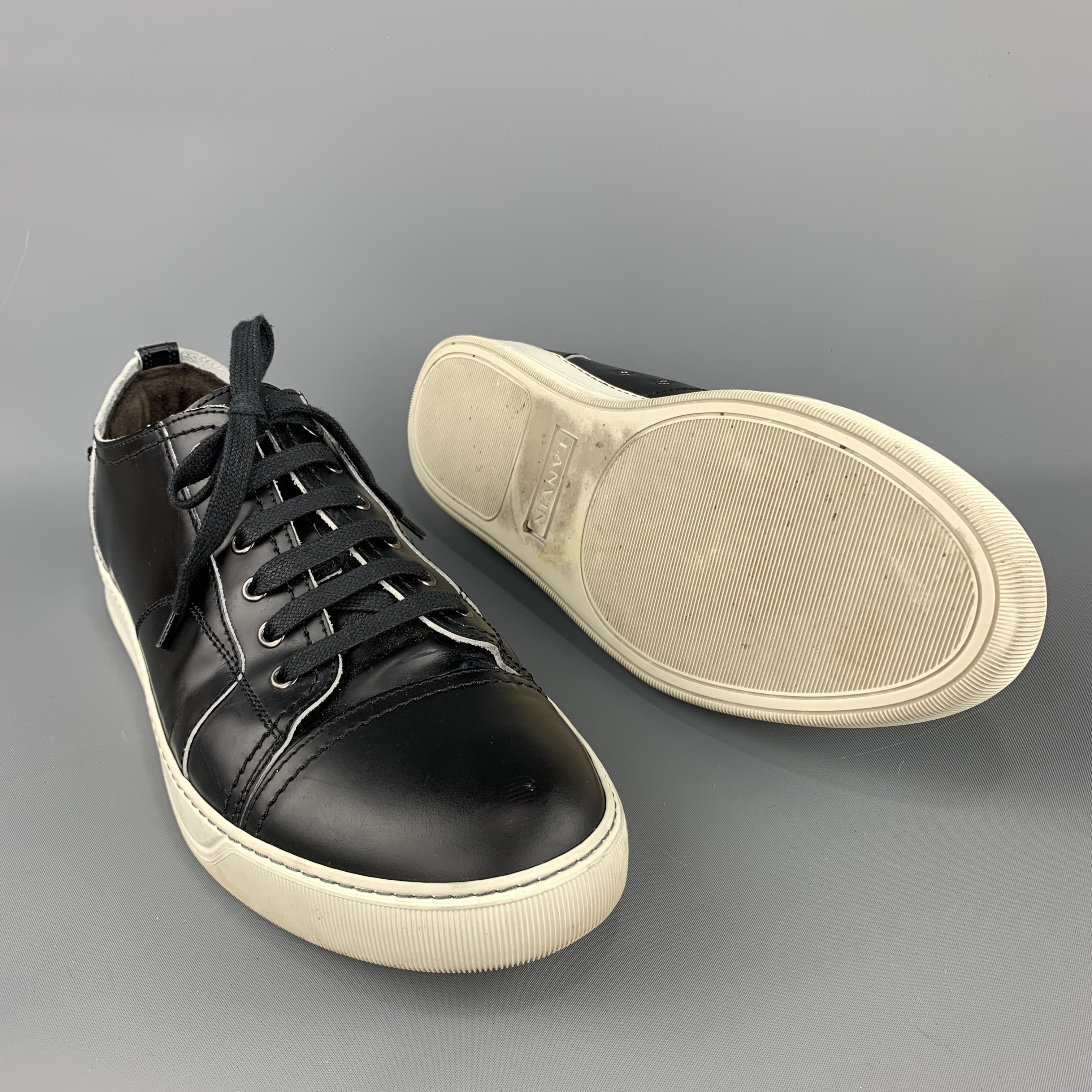 LANVIN Size 10 Black Smooth Leather Lace Up Cap Toe Sneakers In Good Condition In San Francisco, CA