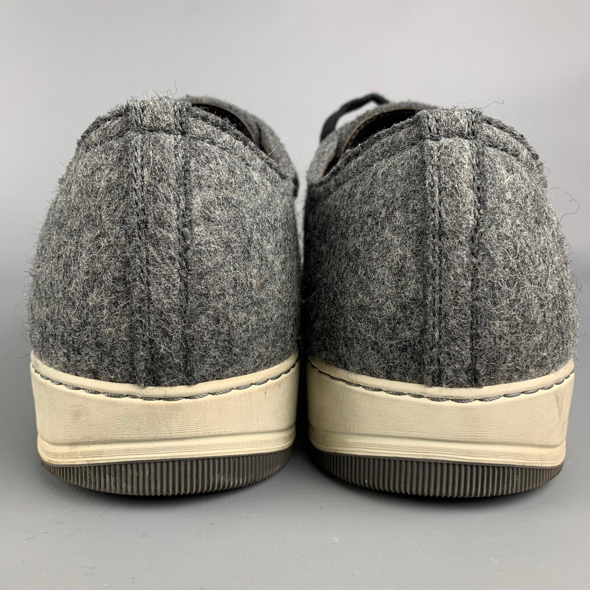 LANVIN Size 10 Dark Gray Textured Fabric Cap Toe Sneakers In Good Condition In San Francisco, CA