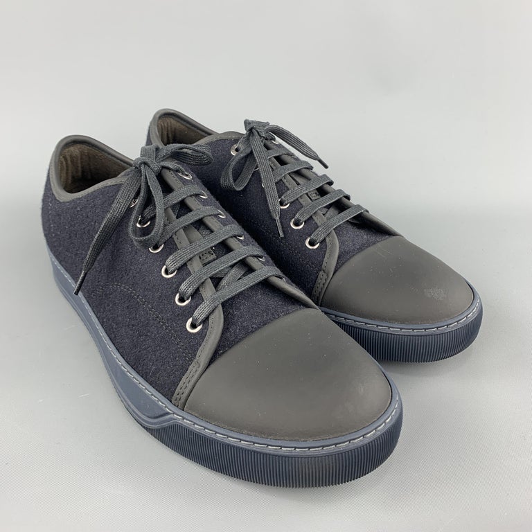 LANVIN Size 10 Navy and Black Wool Rubber Toe Lace Up Sneakers at 1stdibs