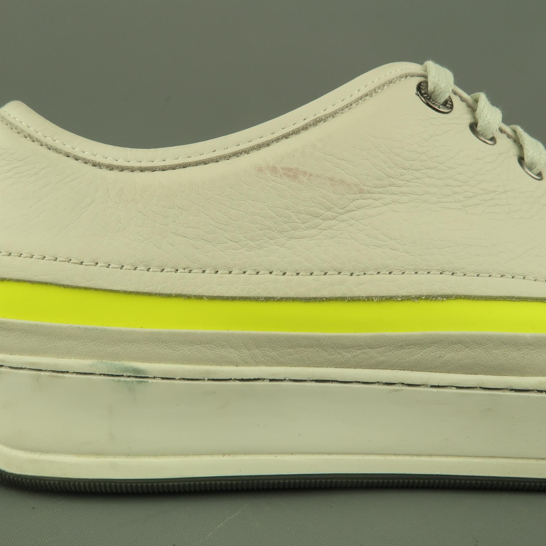 LANVIN Size 10 Off White Leather Neon Stripe Lace Up Sneakers In Good Condition In San Francisco, CA