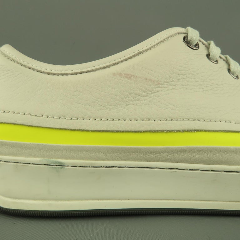 LANVIN Size 10 Off White Leather Neon Stripe Lace Up Sneakers For Sale ...