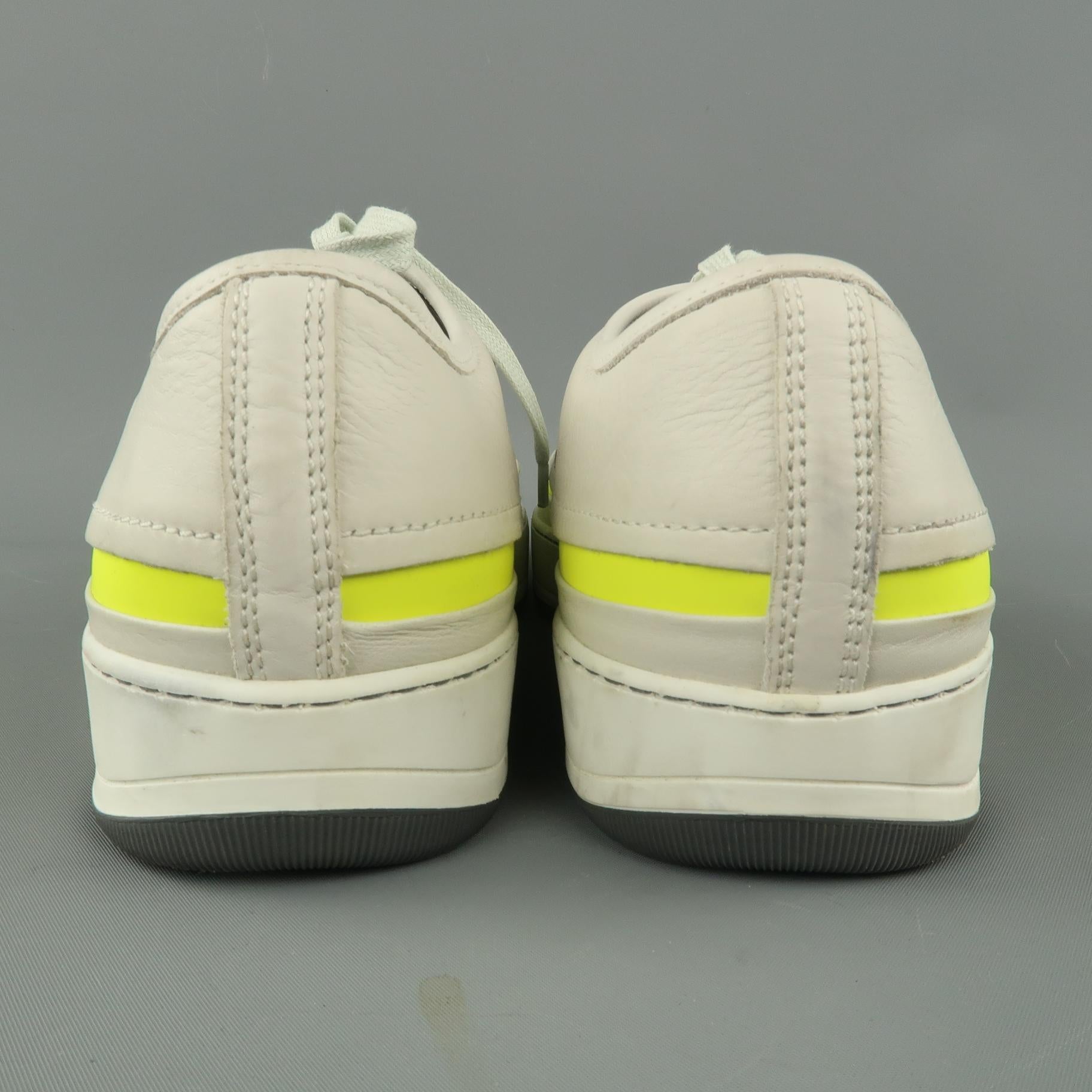 LANVIN Size 10 Off White Leather Neon Stripe Lace Up Sneakers 2