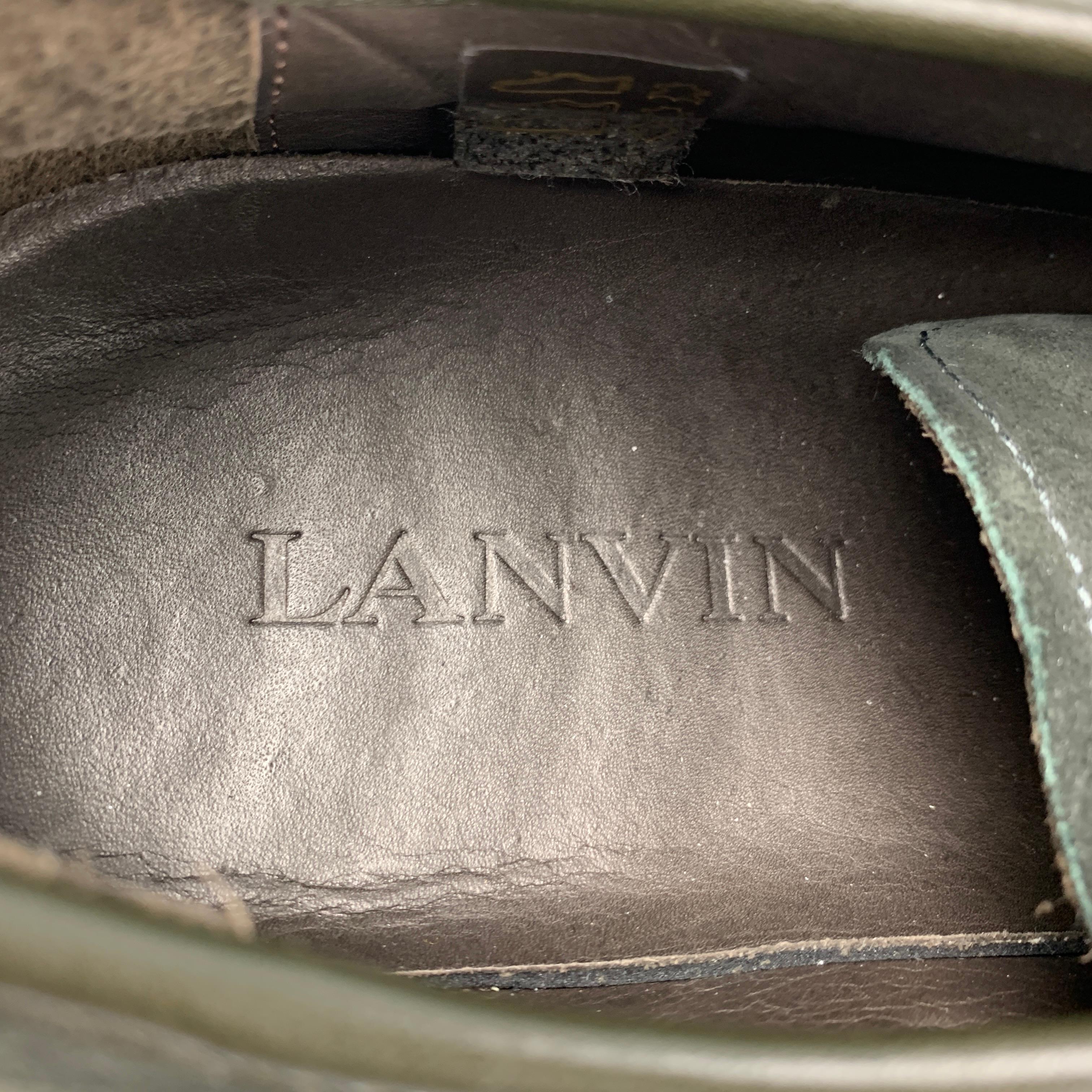 LANVIN Size 10 Olive Suede Patent Leather Cap Toe Sneakers In Good Condition In San Francisco, CA