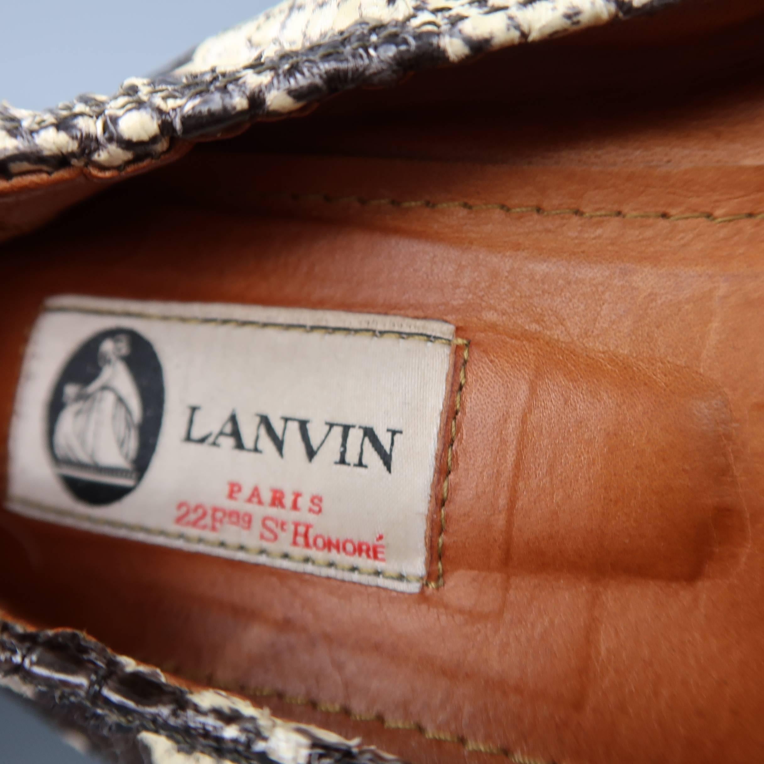 LANVIN Flats Size 10.5 Beige & Black Snake Skin Cap Toe Ballet Shoes 1