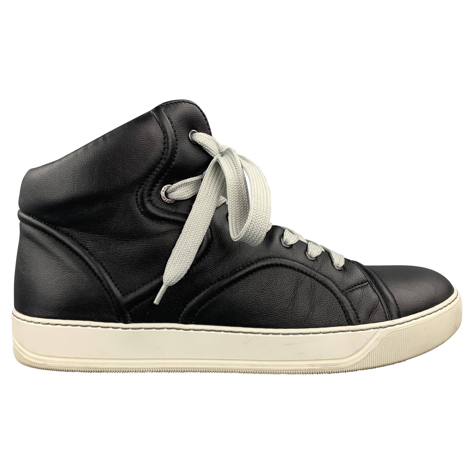 LANVIN Size 11 Black Leather High Top Sneakers at 1stDibs | lanvin high top sneakers, lanvin high tops, black white lanvins