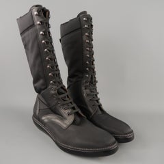 LANVIN Size 11 Black Nylon & Leather Calf High Boots