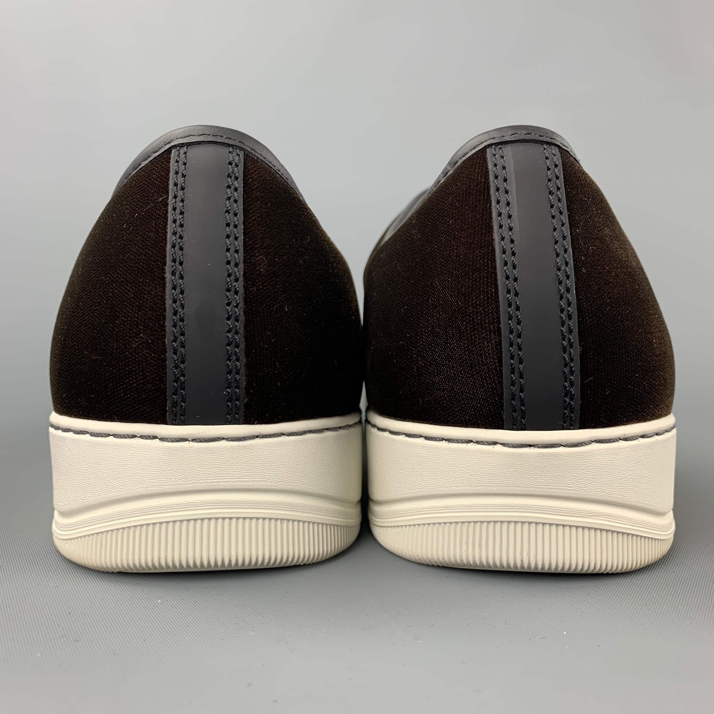 LANVIN Size 11 Brown & Black Color Block Velvet Cap Toe Sneakers 1
