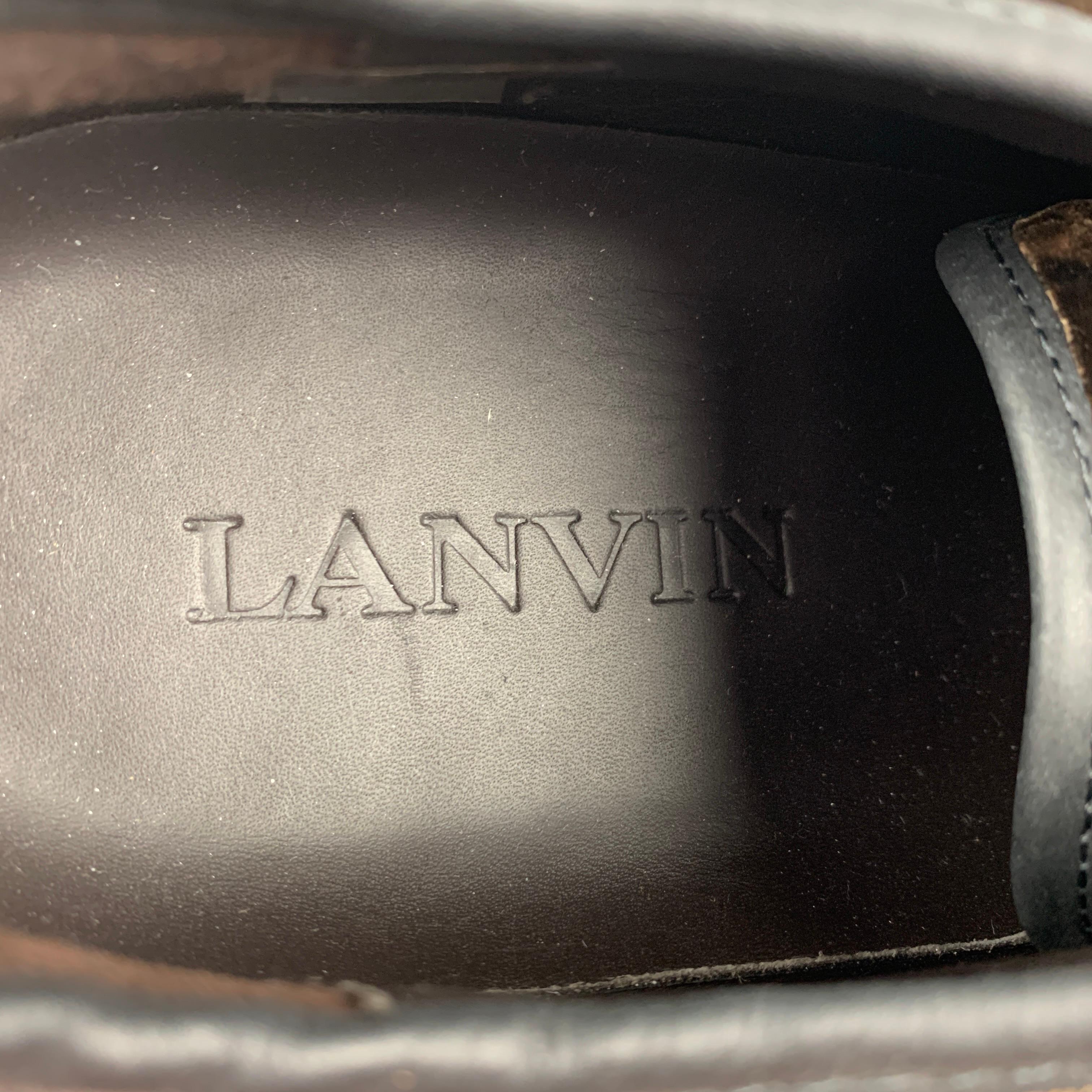 LANVIN Size 11 Brown & Black Color Block Velvet Cap Toe Sneakers 2