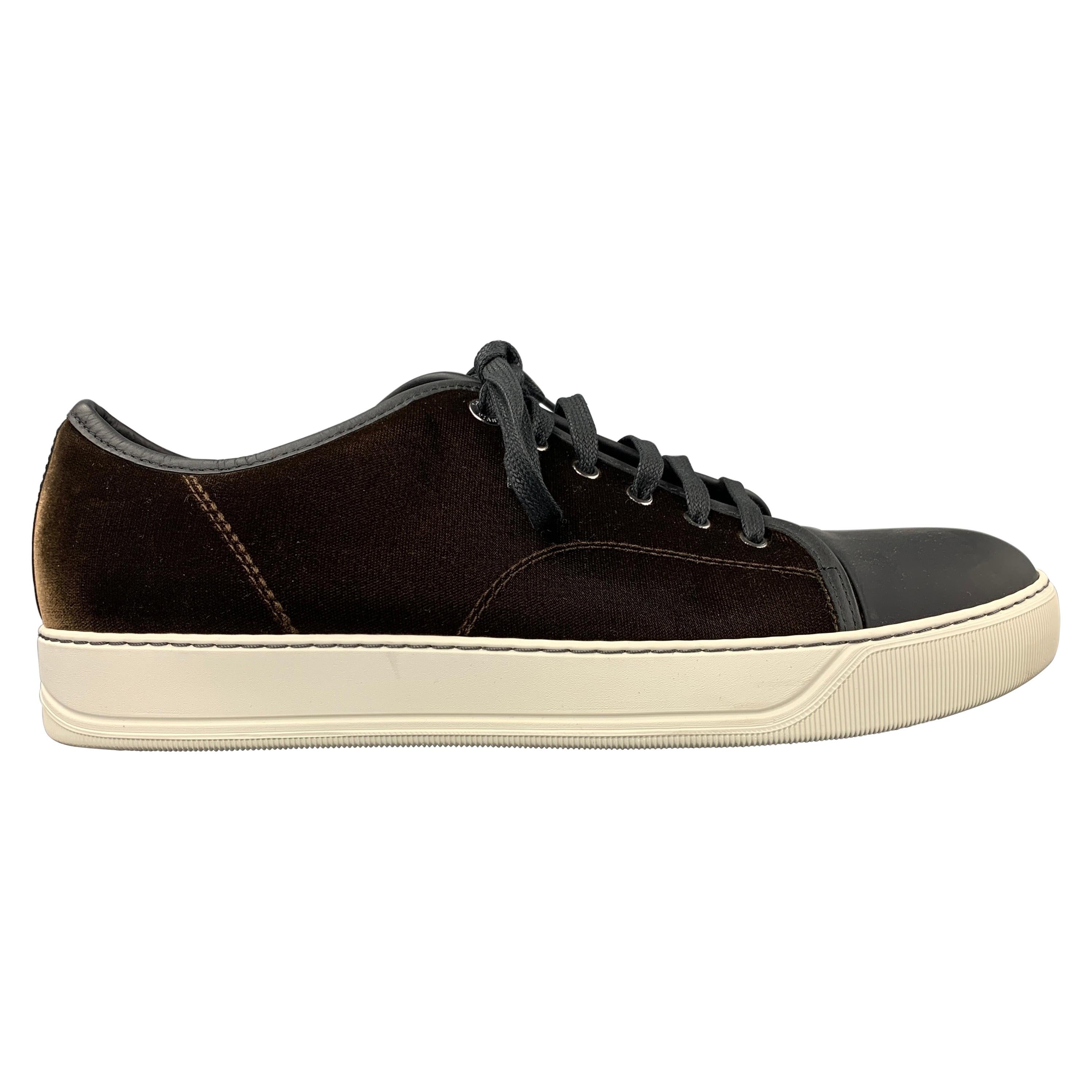 LANVIN Size 11 Brown & Black Color Block Velvet Cap Toe Sneakers