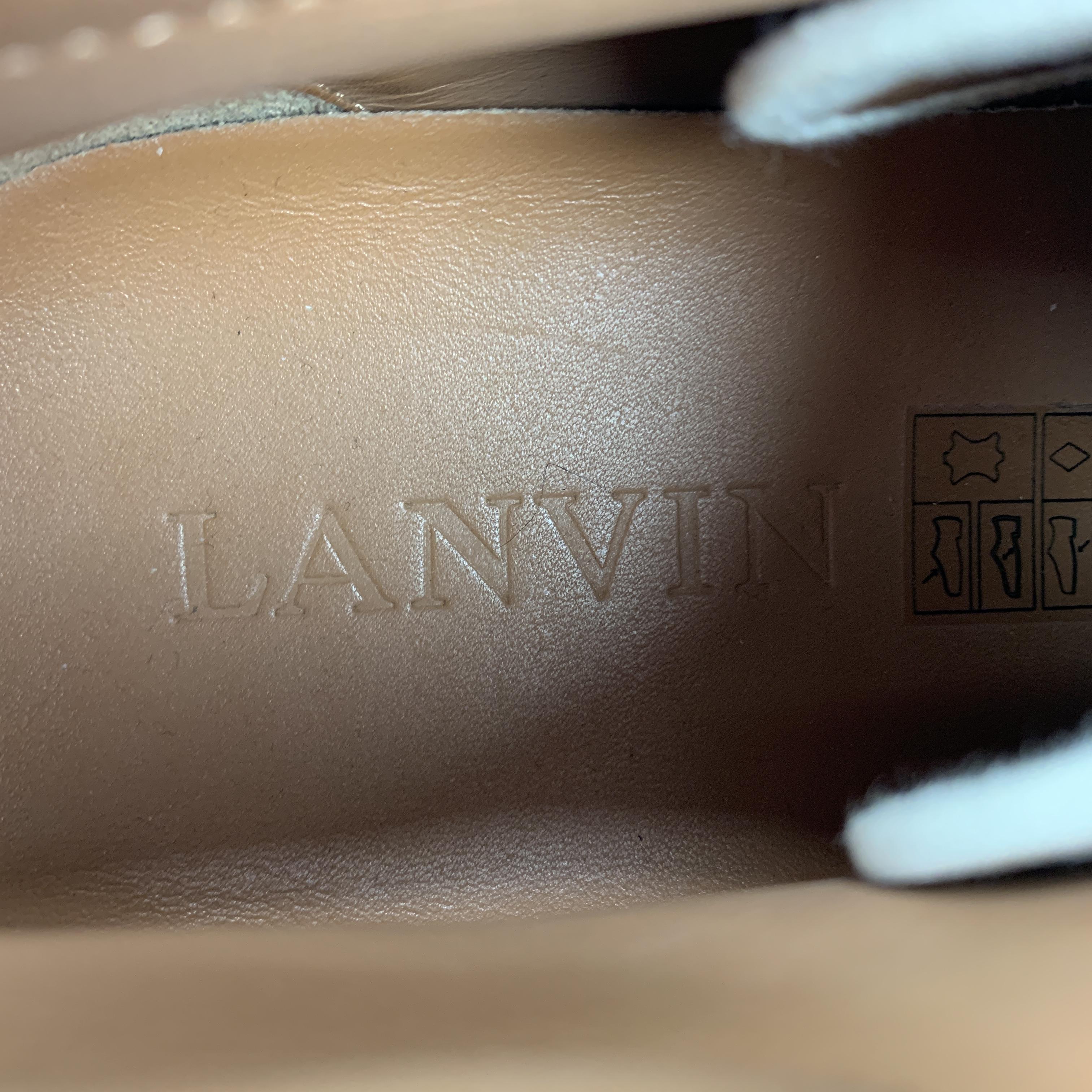 LANVIN Size 11 Cream Beige Leather Lace Up High Top Sneakers In Good Condition In San Francisco, CA