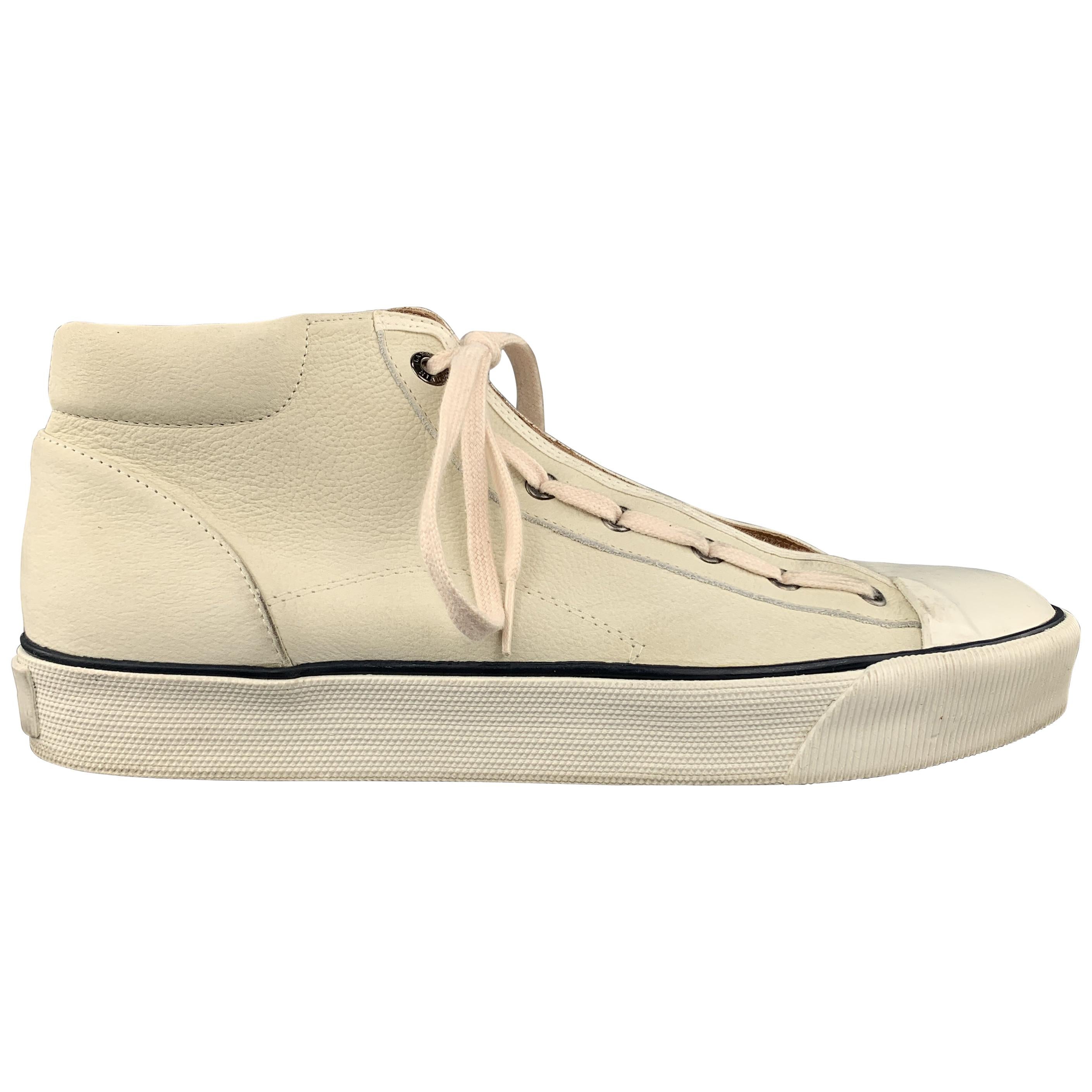 LANVIN Size 11 Cream Beige Leather Lace Up High Top Sneakers For Sale at  1stDibs