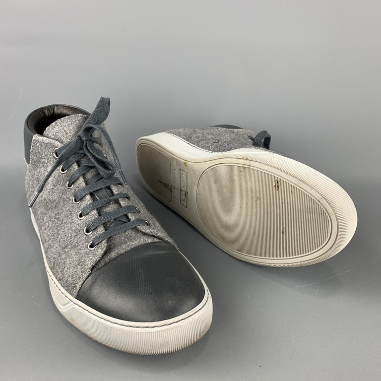 LANVIN Size 11 Gray Wool Lace Up Leather Cap Toe Sneakers at 1stDibs ...