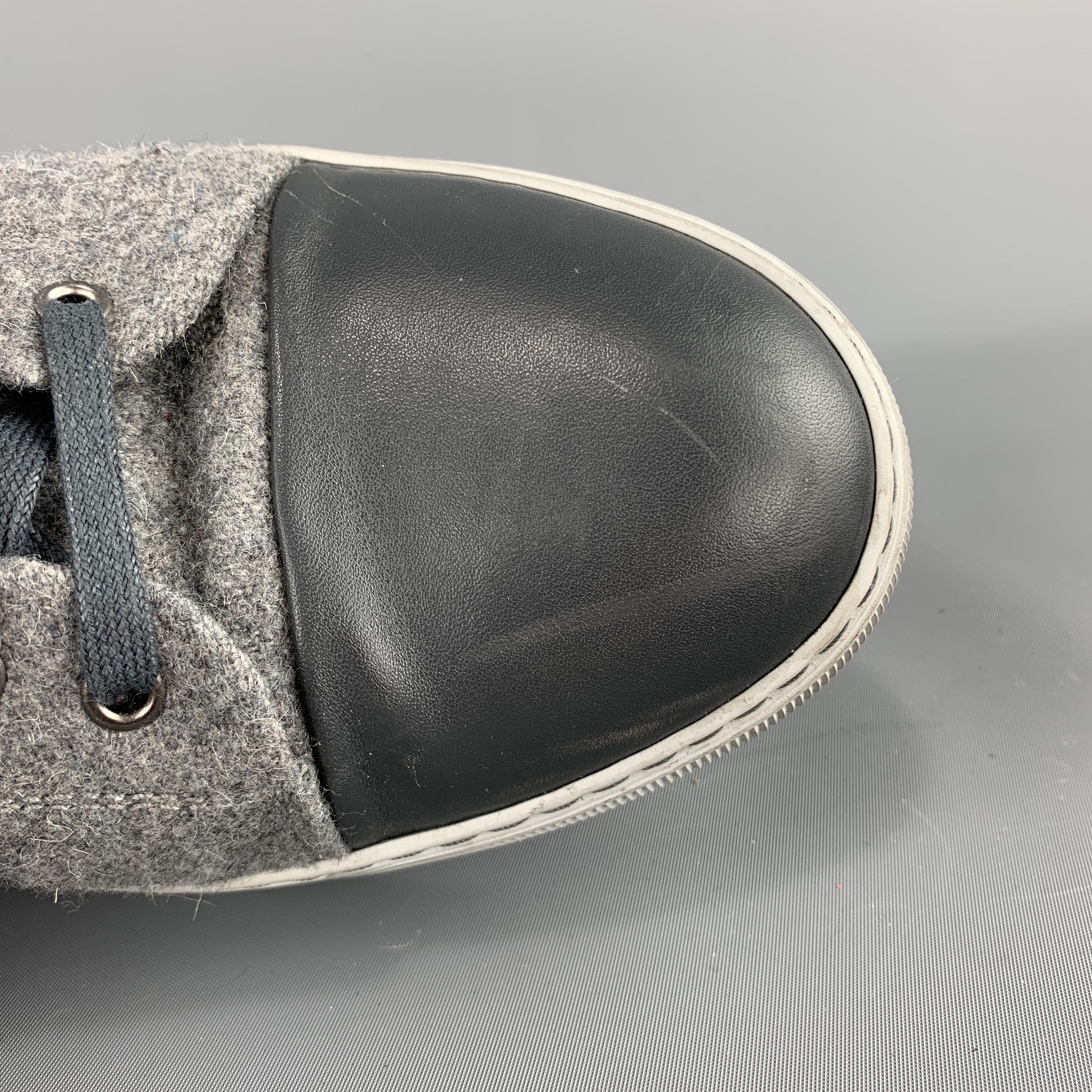LANVIN Size 11 Gray Wool Lace Up Leather Cap Toe Sneakers In Good Condition In San Francisco, CA