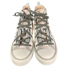 LANVIN Size 11 White Grey Cotton High Top Sneakers