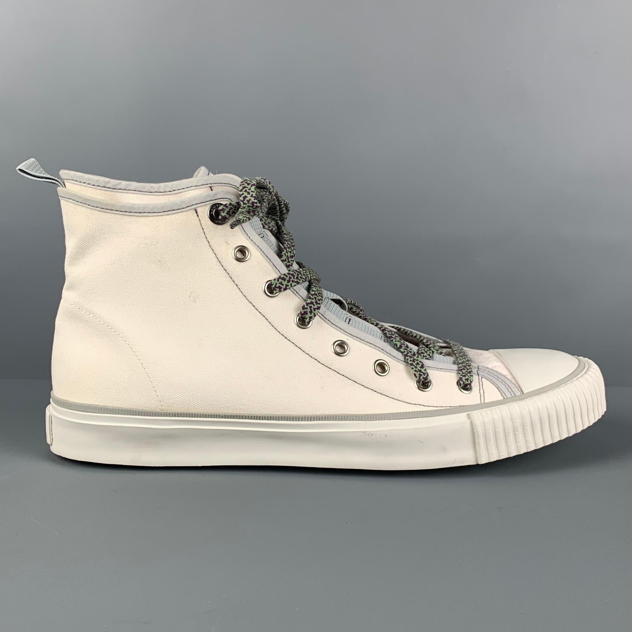 LANVIN Size 11 White Grey Cotton High Top Sneakers at 1stDibs