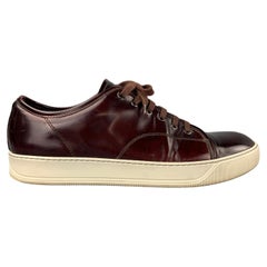 LANVIN Size 12 Burgundy & White Patent Leather Cap Toe Sneakers