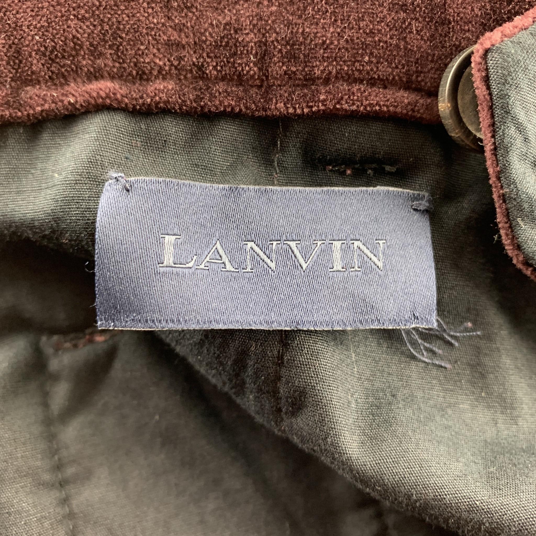 Men's LANVIN Size 32 Burgundy Solid Cotton Velvet Zip Up Casual Pants