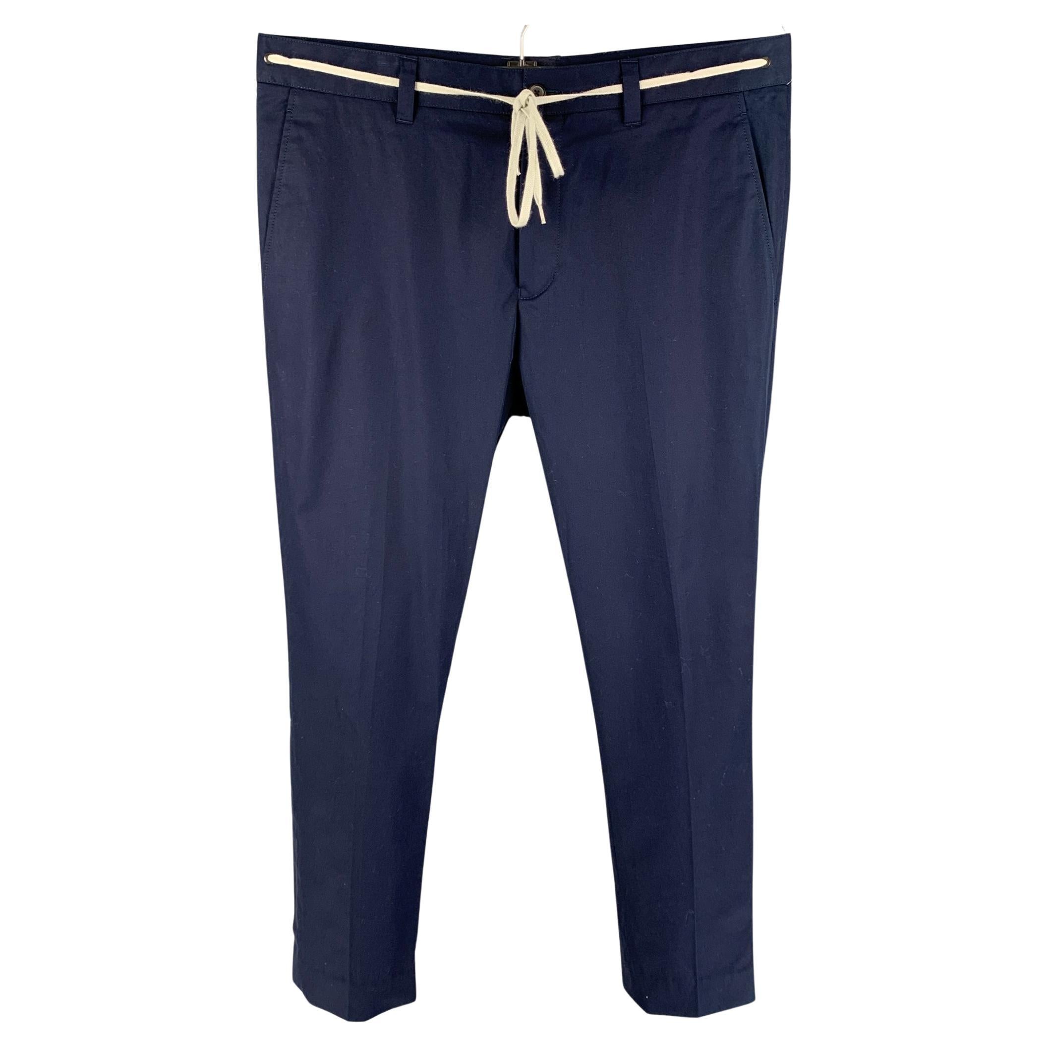 LANVIN Size 32 Navy Cotton Drawstring Casual Pants