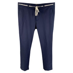LANVIN - Pantalon décontracté en coton bleu marine avec cordon de serrage, taille 32
