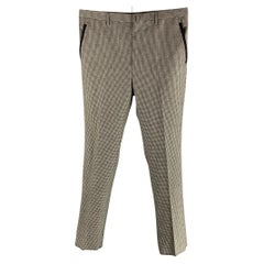 LANVIN - Pantalon de robe à volants en laine pied-de-poule noir et blanc avec fermeture éclair, taille 34