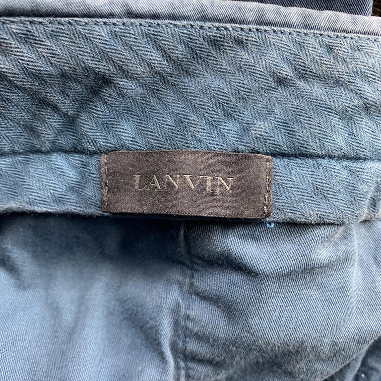 LANVIN Size 34 Blue Solid Cotton Zip Fly Casual Pants For Sale at 1stDibs