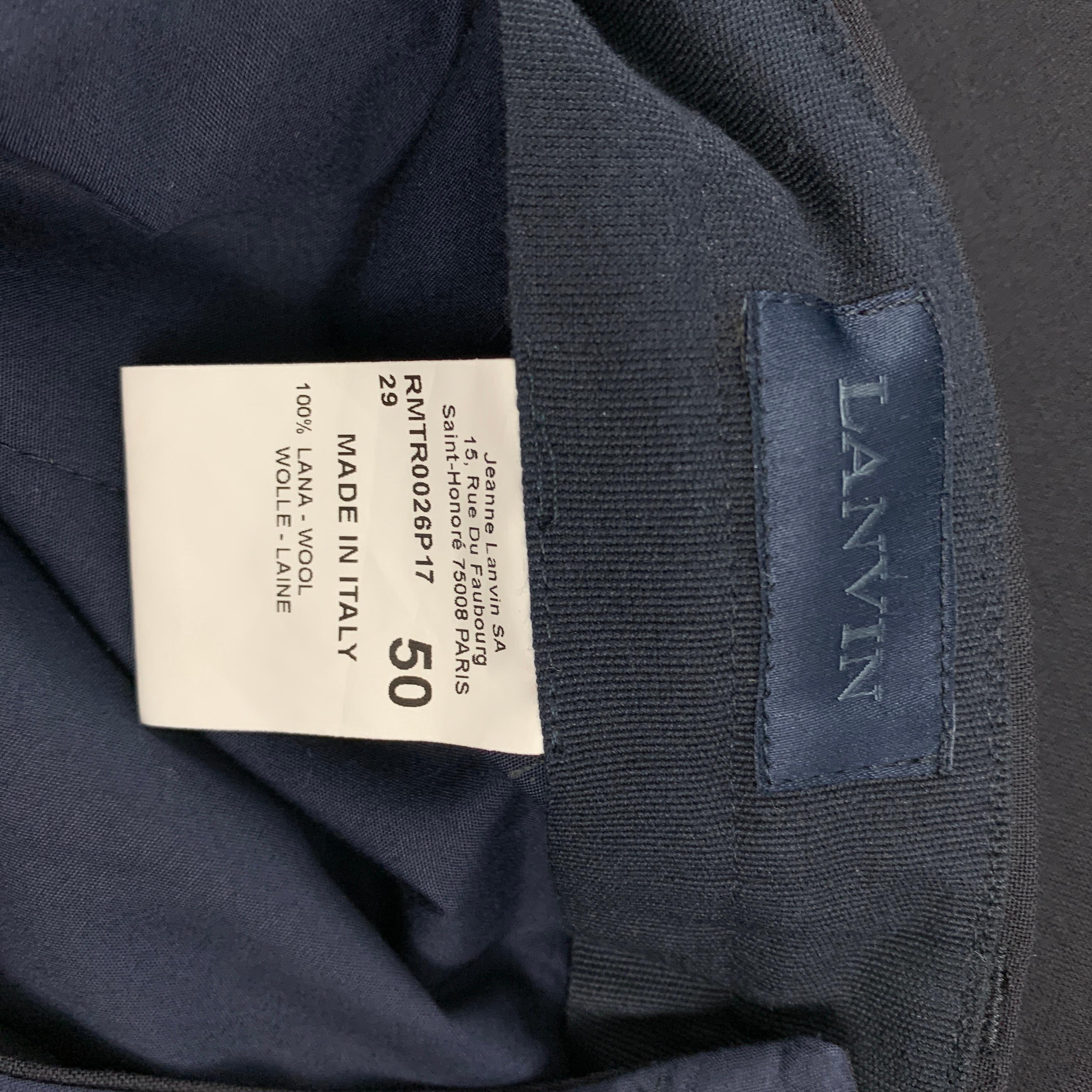 LANVIN Size 34 Navy Wool Flat Front Slim Dress Pants In New Condition In San Francisco, CA