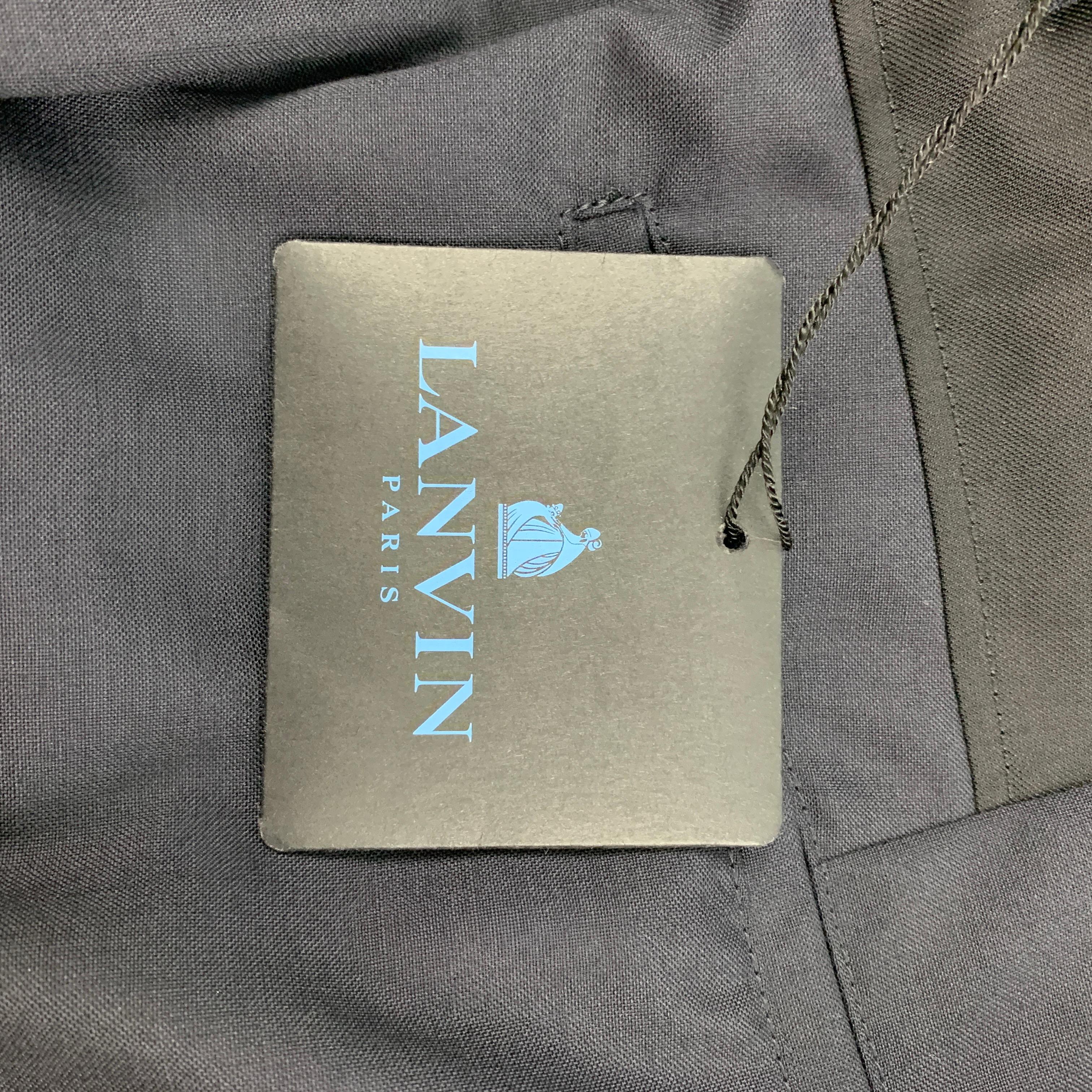 LANVIN Size 34 Navy Wool Flat Front Slim Dress Pants 1