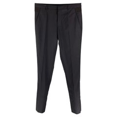 LANVIN Taglia 34 Pantaloni da abito slim in lana marina con taglio frontale piatto