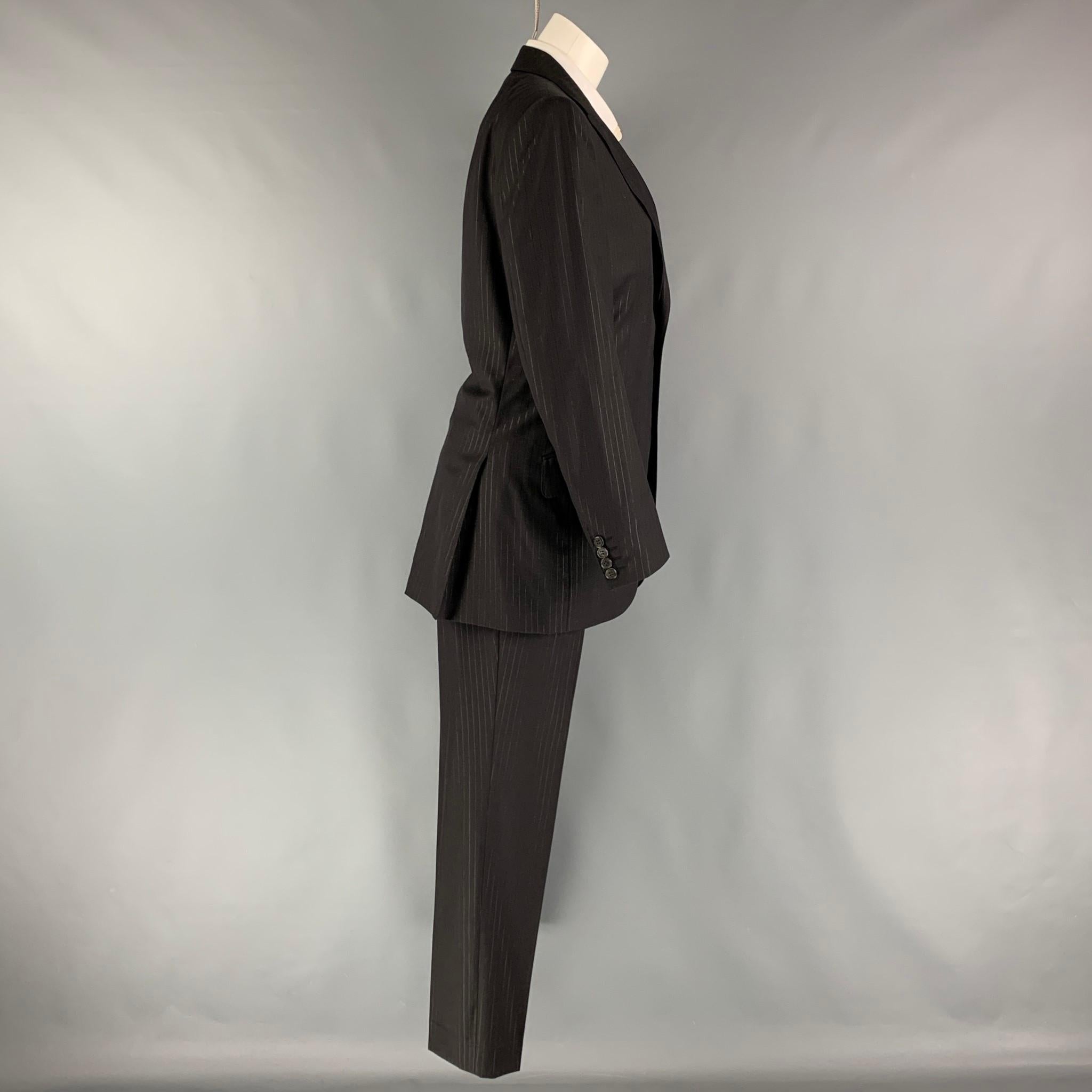 Men's LANVIN Size 36 Black Stripe Wool Peak Lapel 30 28 Suit