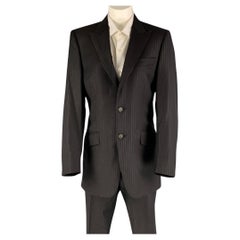 LANVIN Size 36 Black Stripe Wool Peak Lapel 30 28 Suit