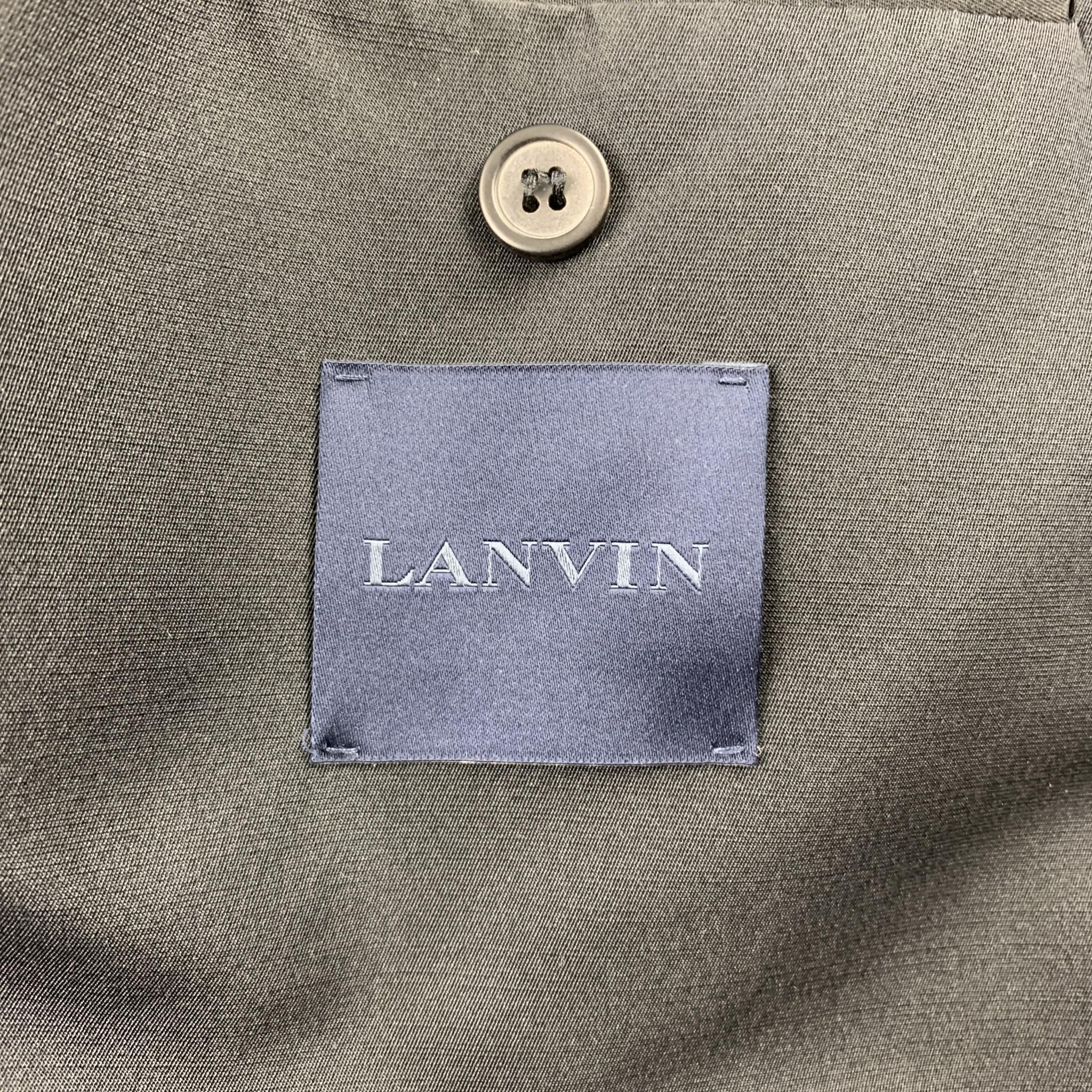 LANVIN Size 38 Black Polyester / Wool Notch Lapel Sport Coat Jacket 2