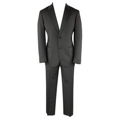LANVIN Size 38 Black Satin Notch Lapel Two Piece Tuxedo