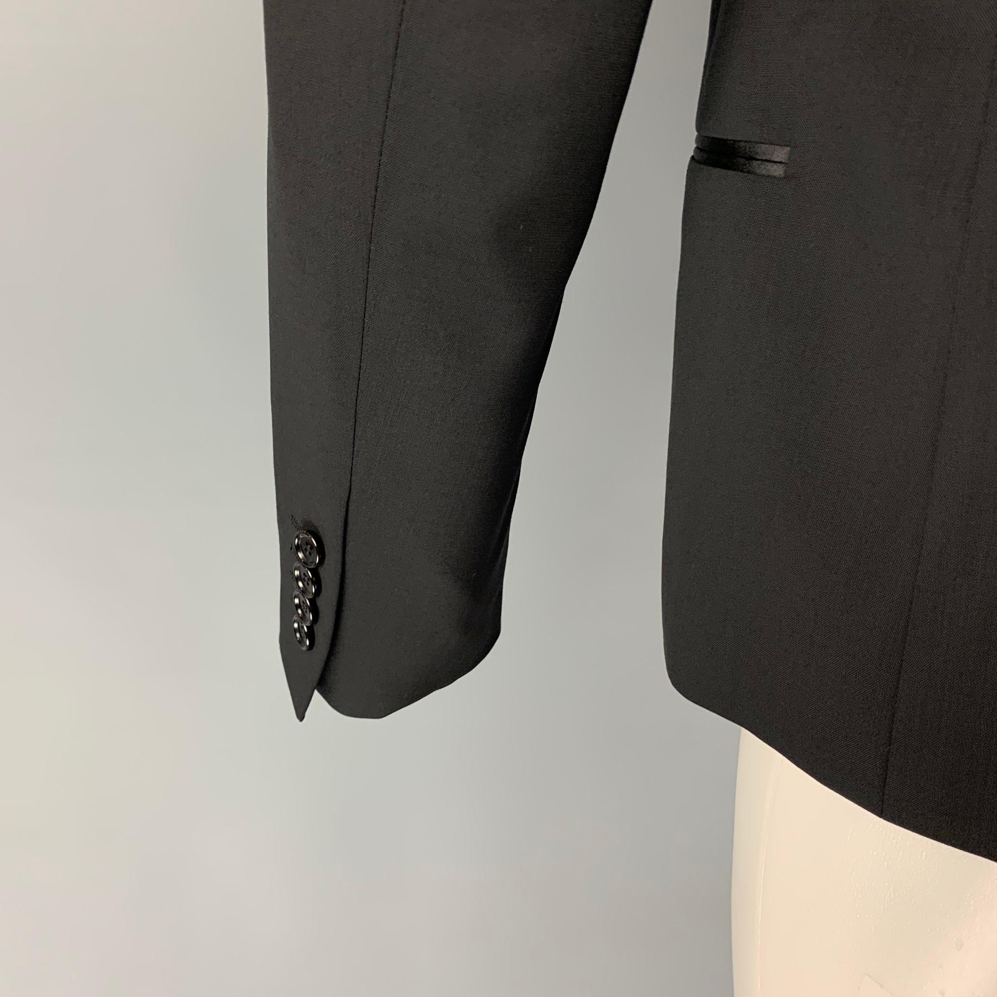 Men's LANVIN Size 38 Black Wool Lycra Tuxedo Sport Coat
