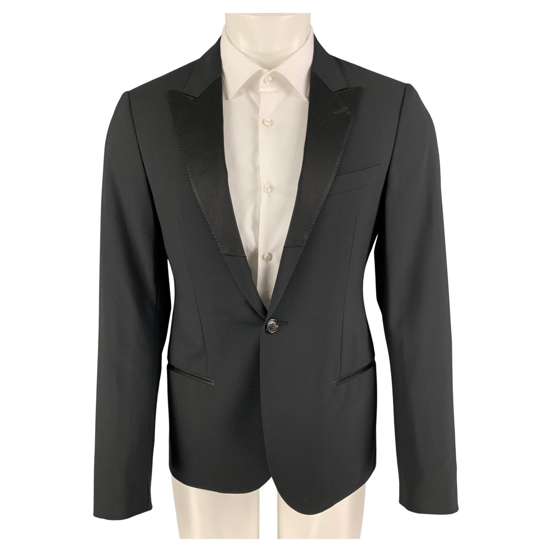 LANVIN Size 38 Black Wool Lycra Tuxedo Sport Coat