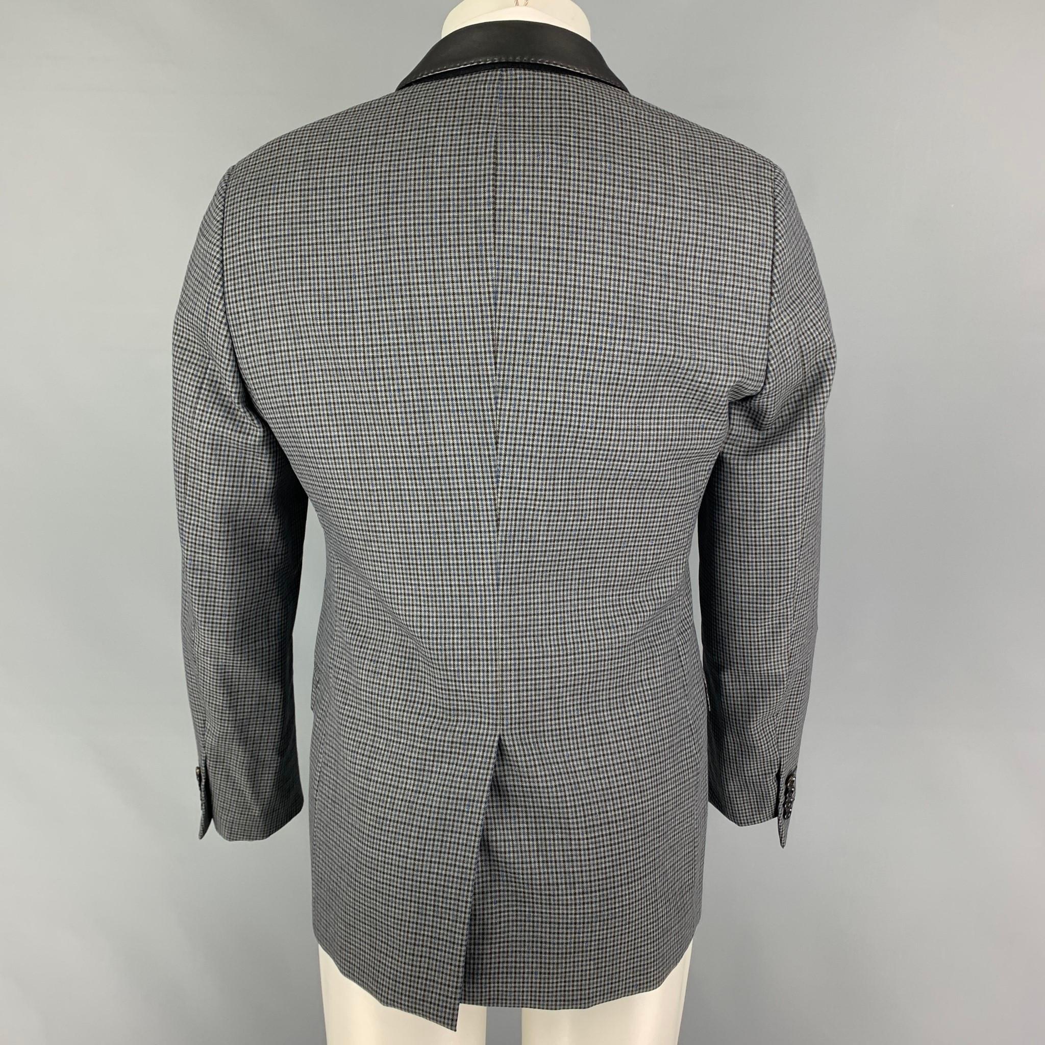 Gray LANVIN Size 38 Grey Black Blue Plaid Wool Notch Lapel Sport Coat