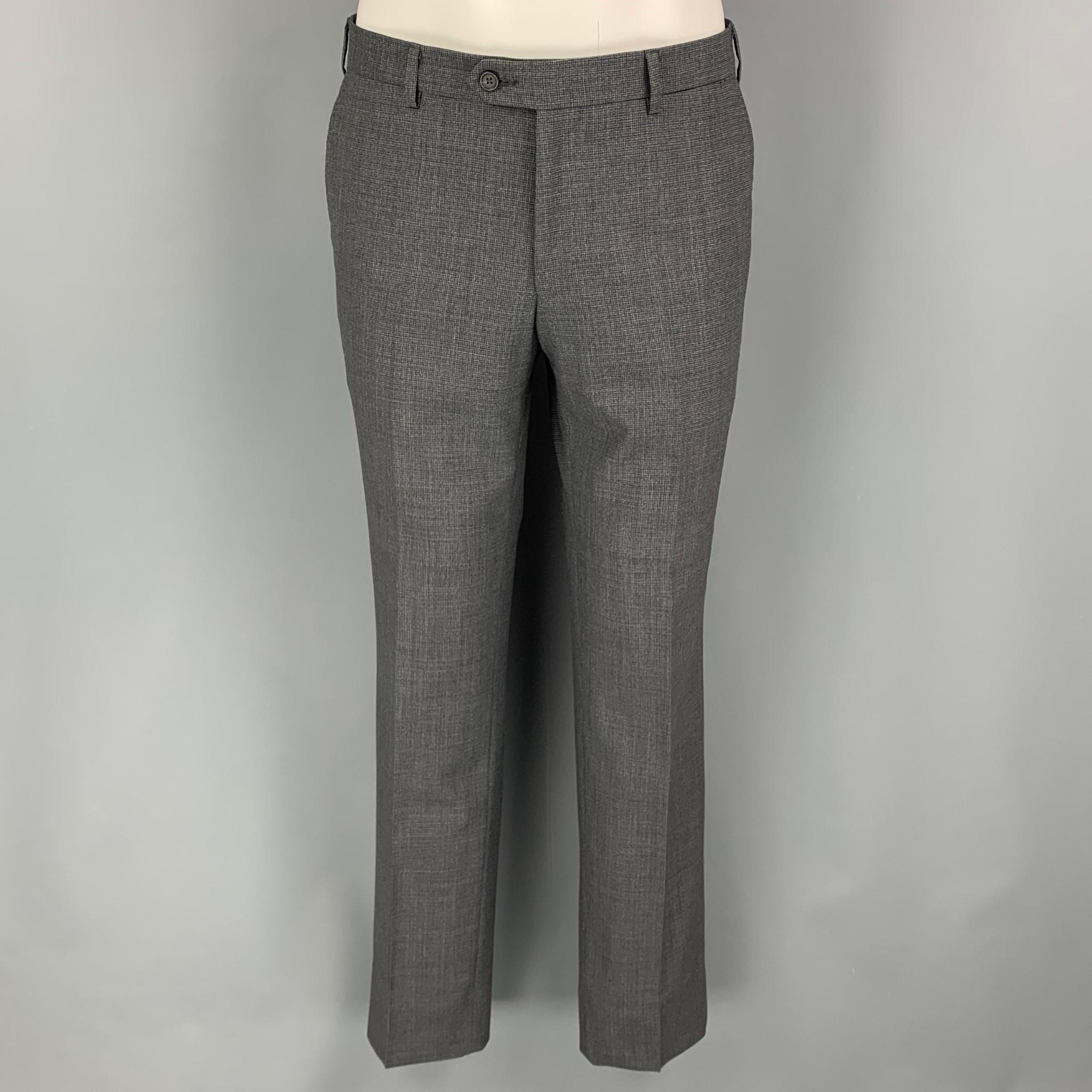 Men's LANVIN Size 38 Grey Grid Wool Notch Lapel Suit